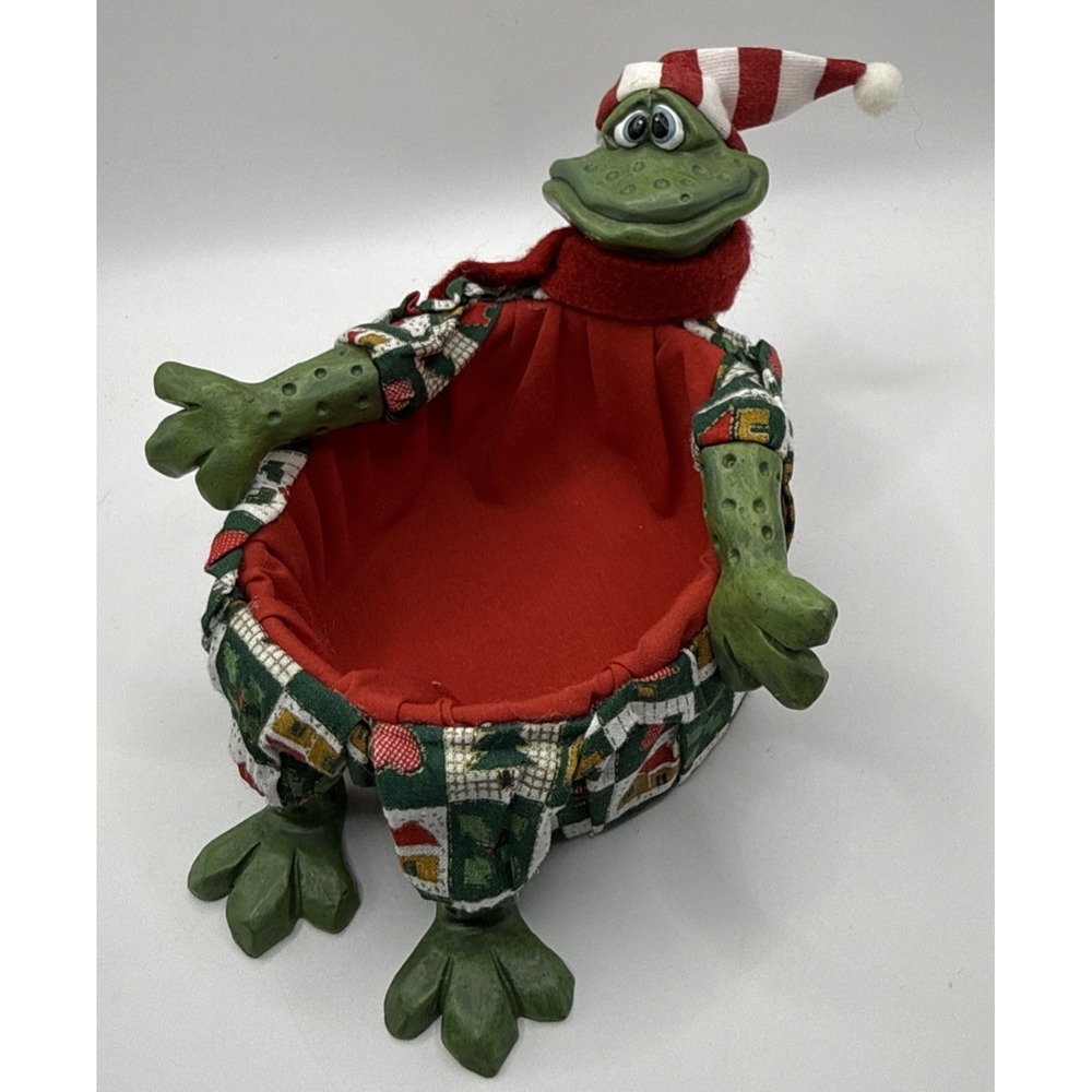 Vintage Russ Christmas Country Folks Frog Basket Trinket Dish Shelf Sitter Santa